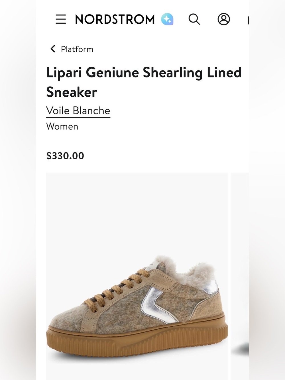 NWT VOILE BLANCHE Lipari Geniune Shearling Lined Sneaker in Beige-Light Brown - Picture 2 of 16